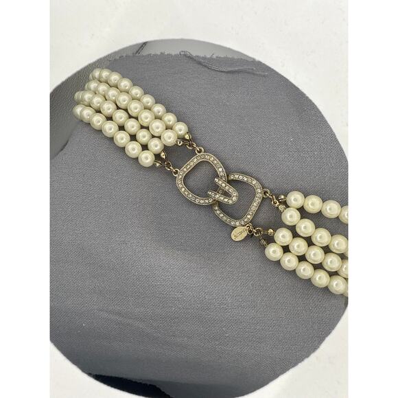 Chicos Multi Strand Pearl Tone Necklace w/ Crystal Bars Statement 38” - Picture 14 of 14